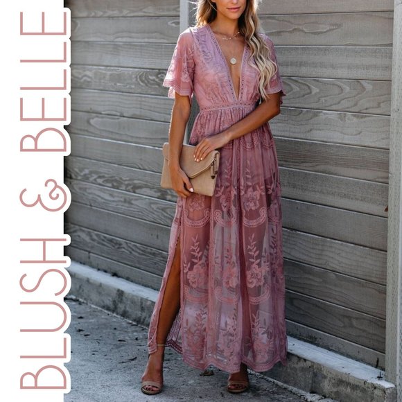 🚨 2 LEFT! FLEUR Mauve Bohemian Lace Maxi Romper Dress - Picture 2 of 9